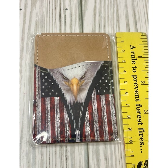 Eagle And Flag Phone Card Holder, Stick On with 3M Adhesive Leather - Picture 1 of 2
